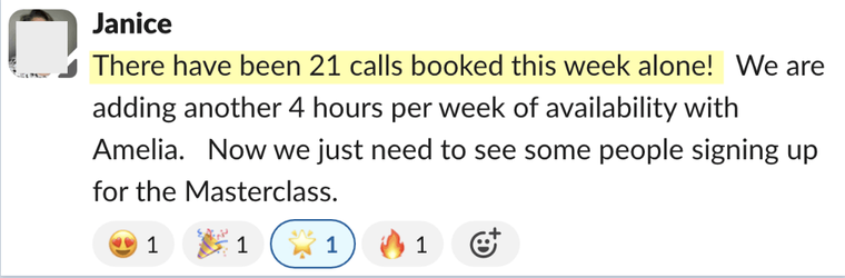 Message: there have been 21 calls booked this week alone